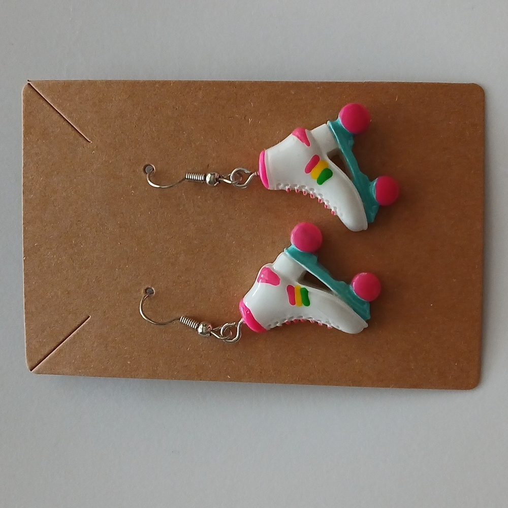 Fashion Jewelry Roller Skate Earrings - Pink, Blue, White